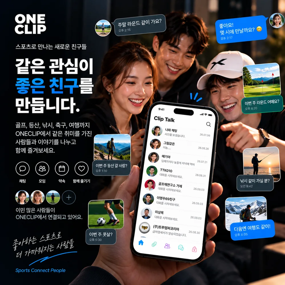 ONECLIP으로 만난 친구들이 함께 웃으며 약속을 잡는 모습