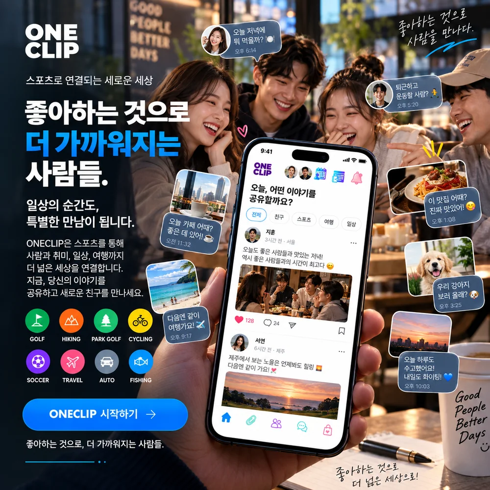 친구들이 모여 ONECLIP으로 일상을 나누는 모습