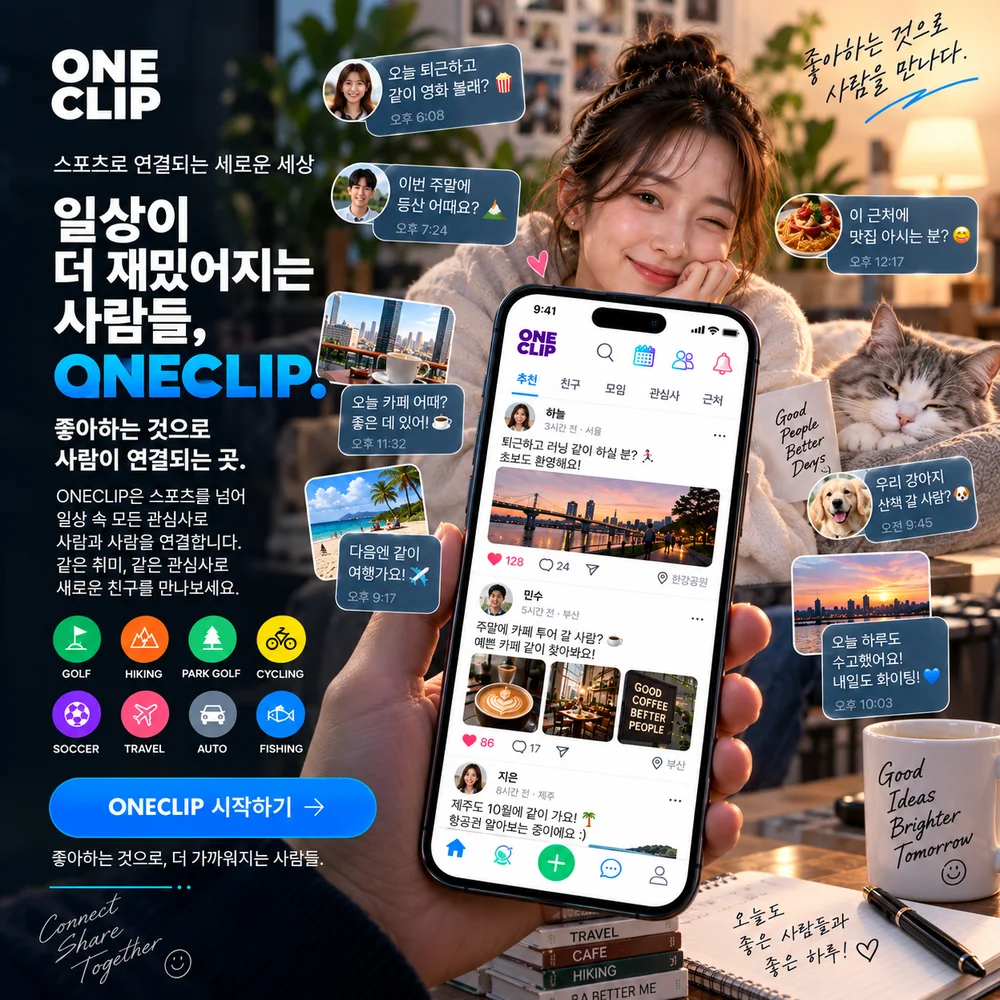 ONECLIP으로 일상의 관심사를 나누는 모습